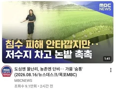 침수피해 안타깝지만 저수지 차고 논밭 촉촉