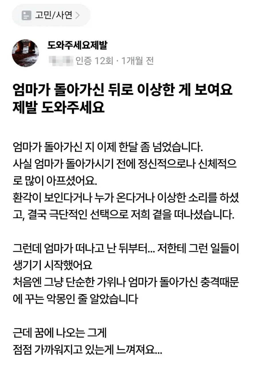 엄마가 돌아가신 뒤로 이상한게 보여요