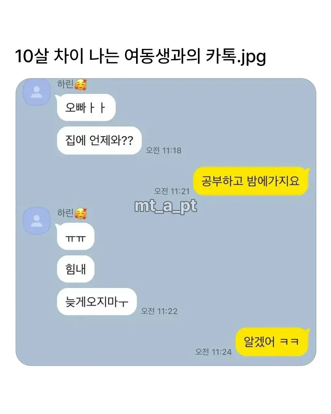 10살 차이 나는 여동생과의 카톡