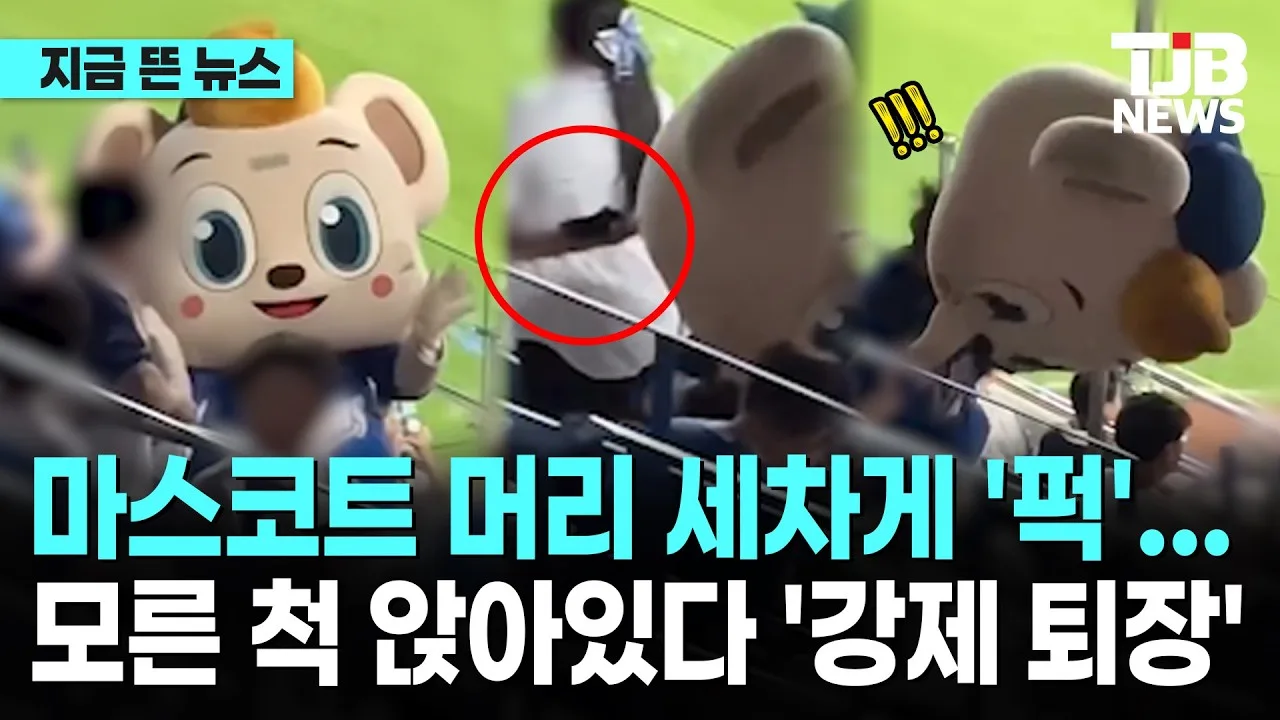 마스코트 머리 세차게 '퍽'... 휘청거리자 모른 척 앉아있다 '강제 퇴장'