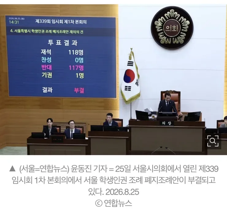 실수로 학생인권조례 폐지 반대? 국힘 시의원들 정말 헷갈렸나
