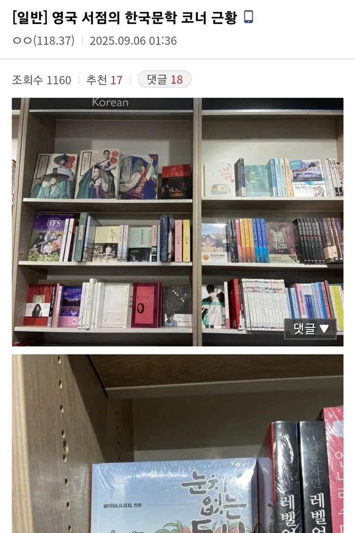 영국 서점의 한국문학 코너