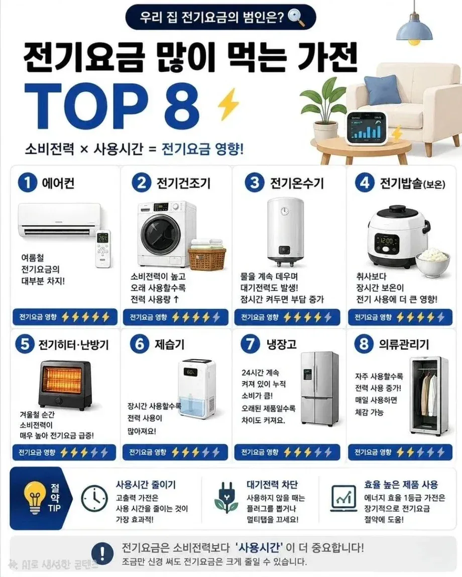 전력소비량 많은 가전제품 순위