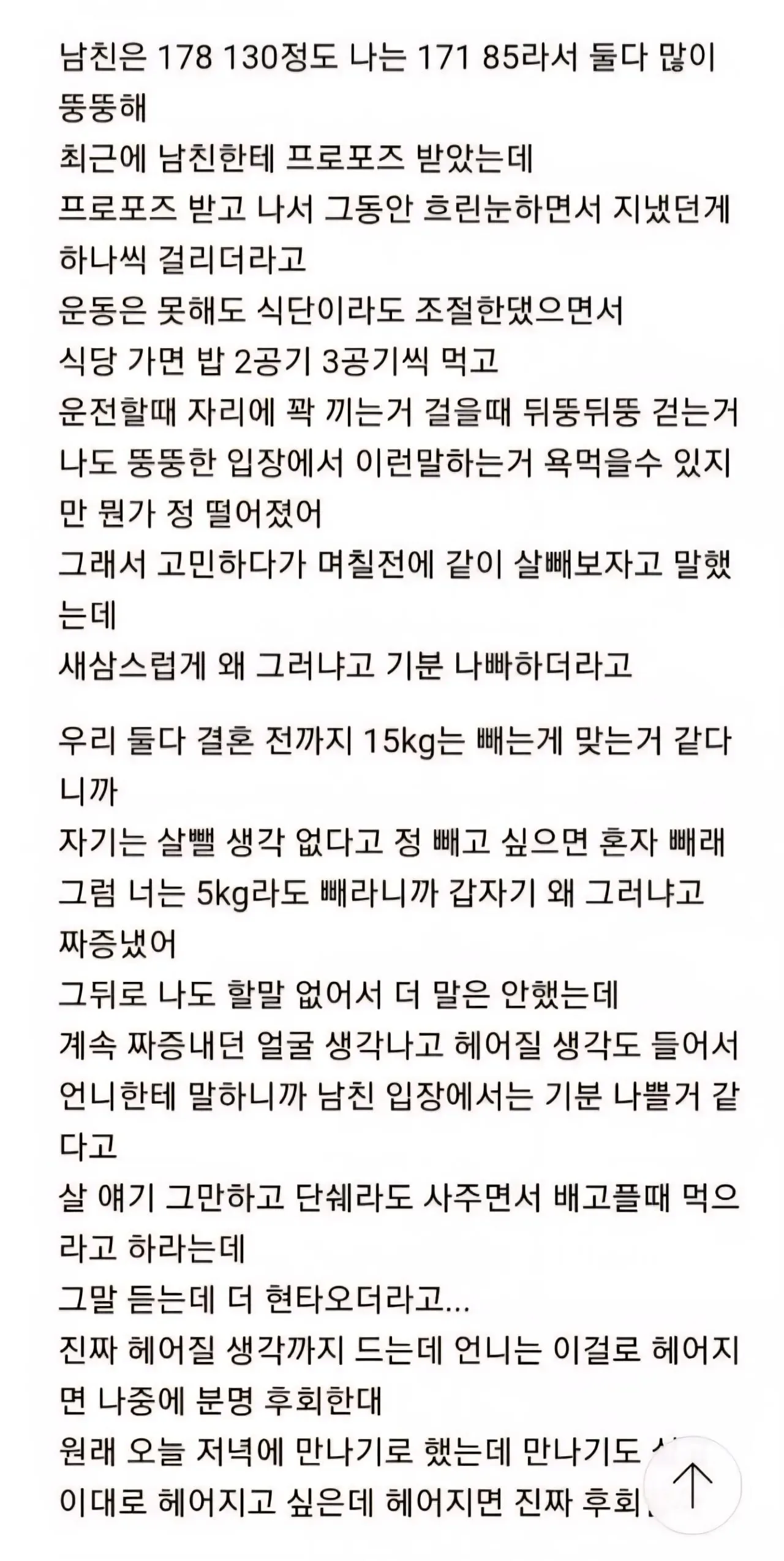 남친한테 살빼자고 했는데 기분나빠한데여