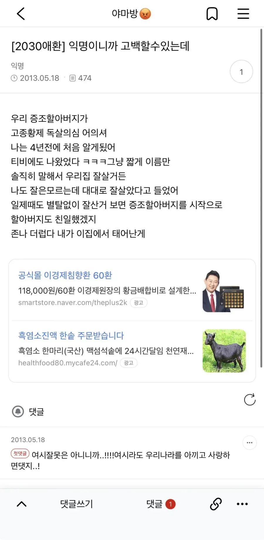 13년전 여시에 매국노 중손녀글