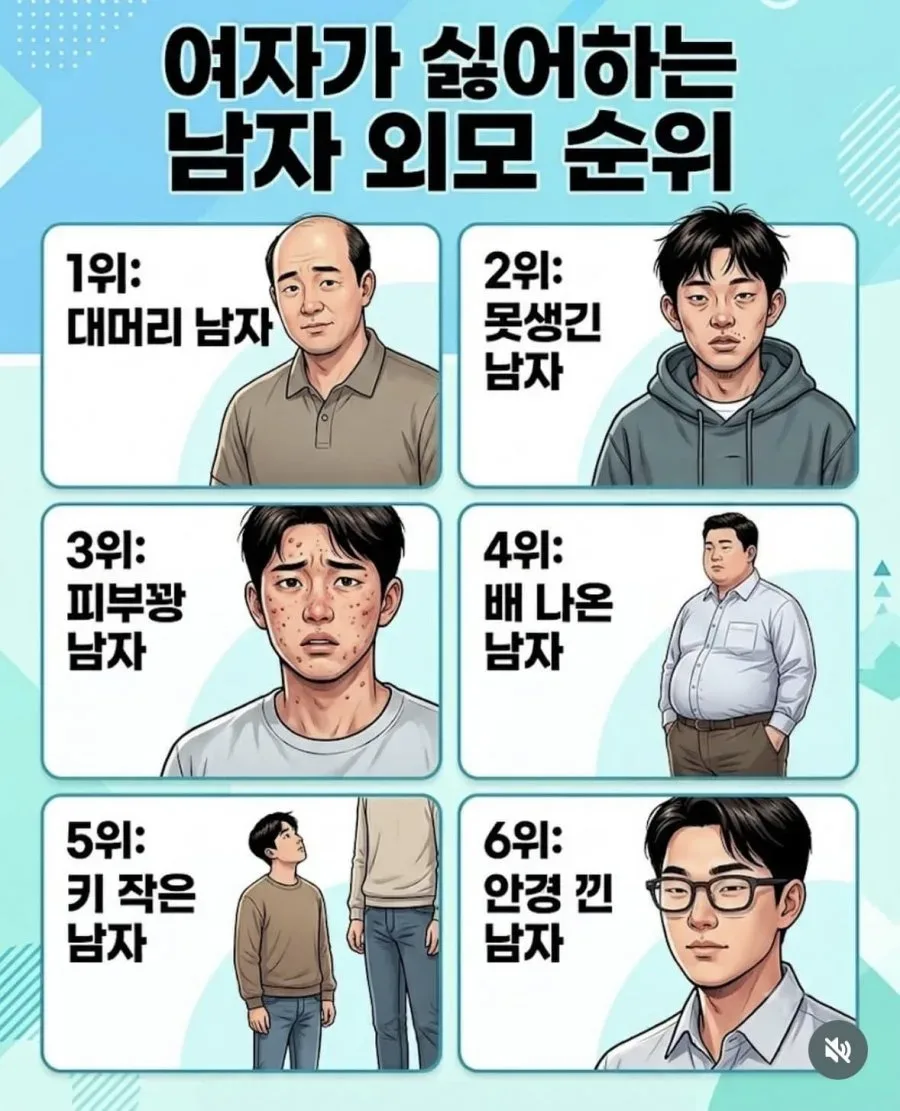 여자가 싫어하는 남자 외모 순위