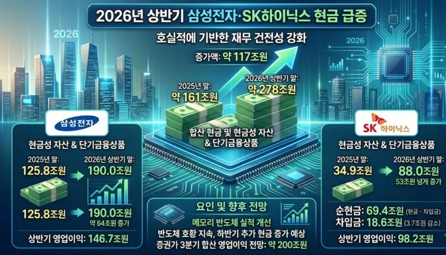 삼성전자·SK하이닉스, 호실적에 상반기 현금 117조 증가