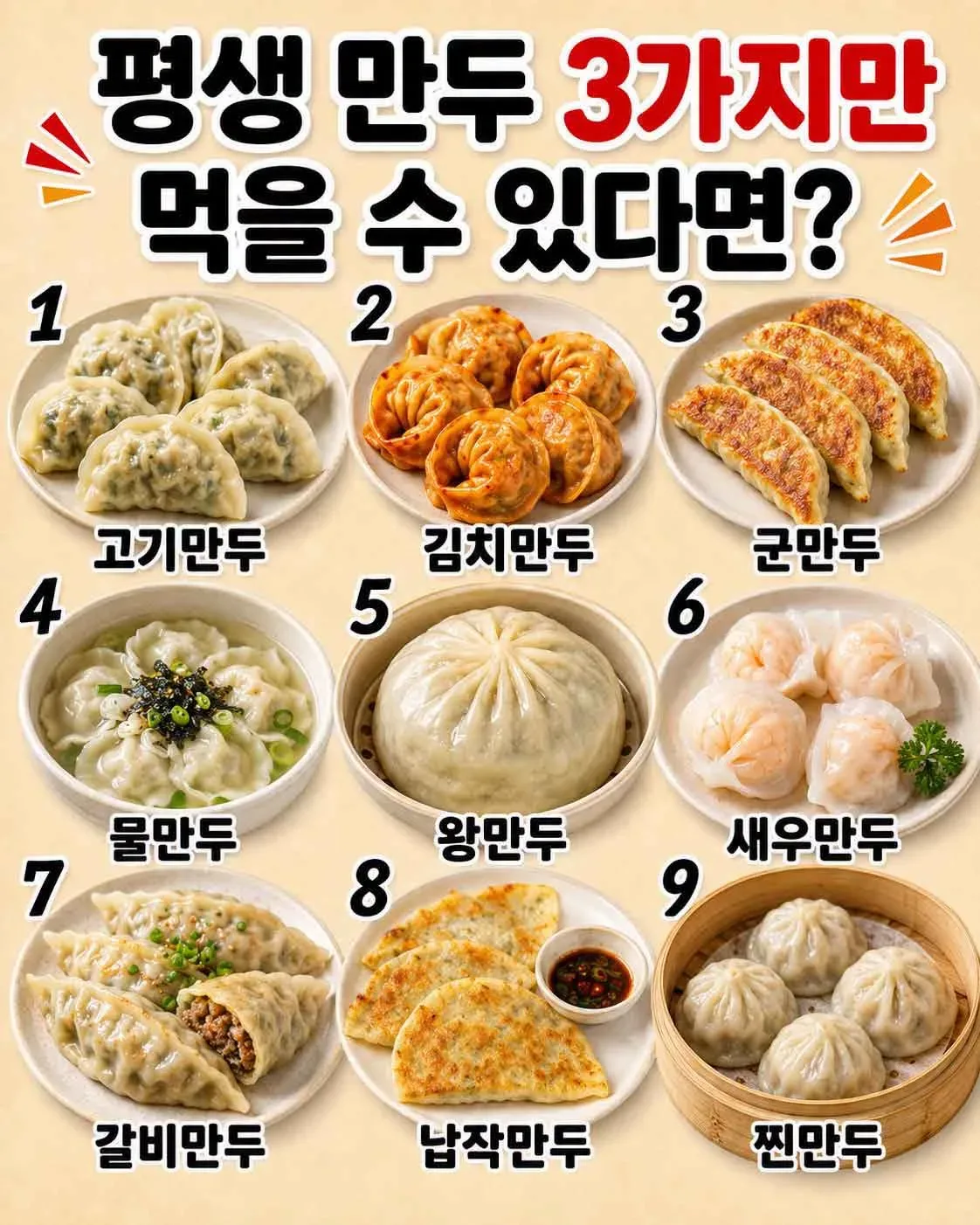 평생 만두 3가지만 먹을 수 있다면?