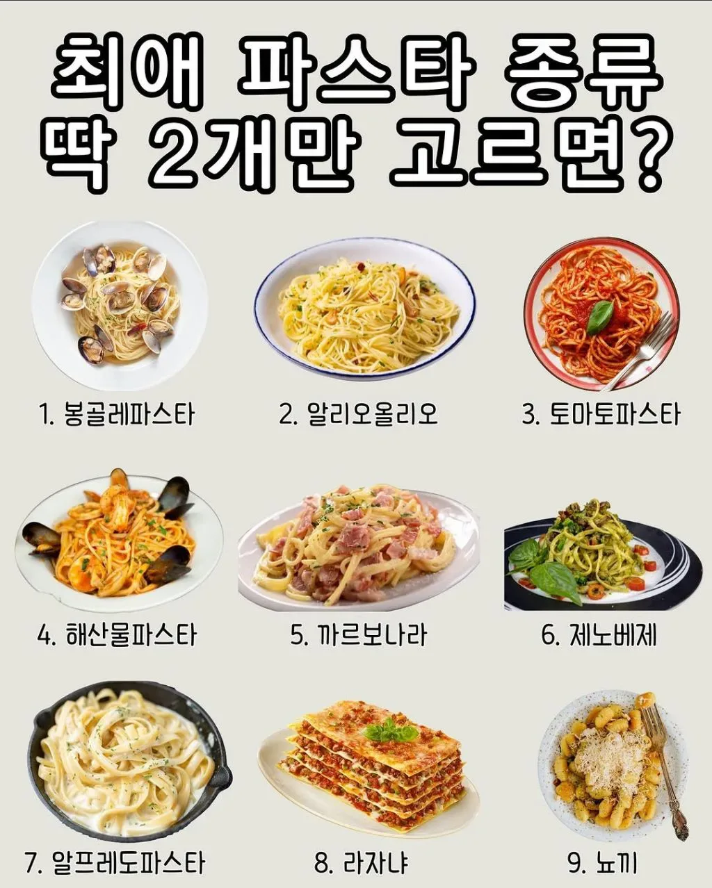 최애 파스타 종류 딱 2개만 고르면?