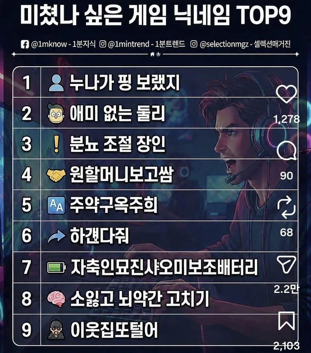 미쳤나 싶은 게임 닉네임 TOP 9